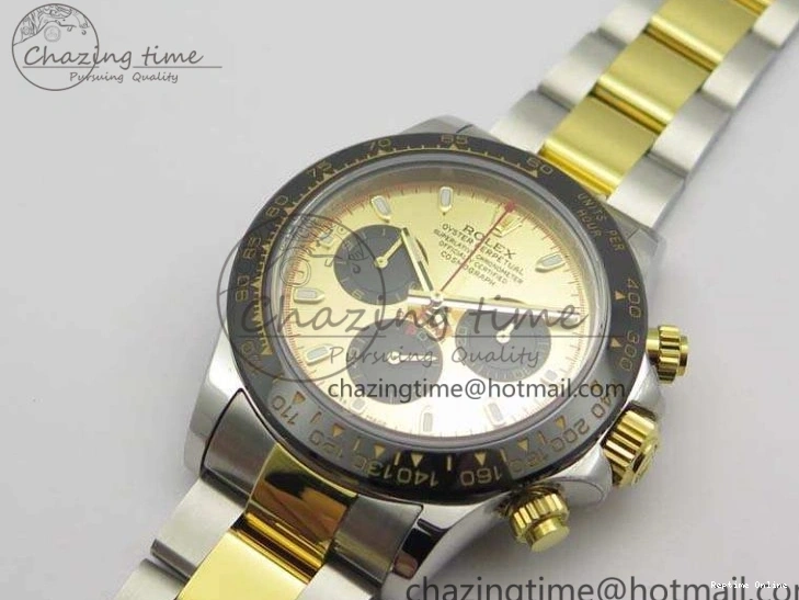 1230 FlexibleFit Daytona SS YG Ceramic Bezel JH Best Edition Gold Dial On SS YG Bracelet A 3528